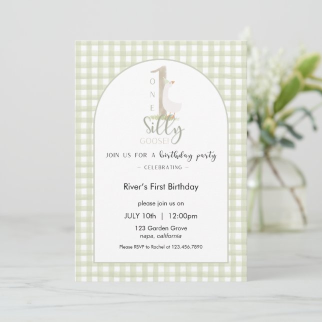 Una invitación de cumpleaños de ganso tonto (Anverso de pie)