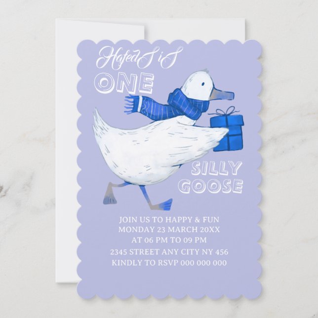 Una invitación de cumpleaños de ganso tonto, niño  (Anverso)