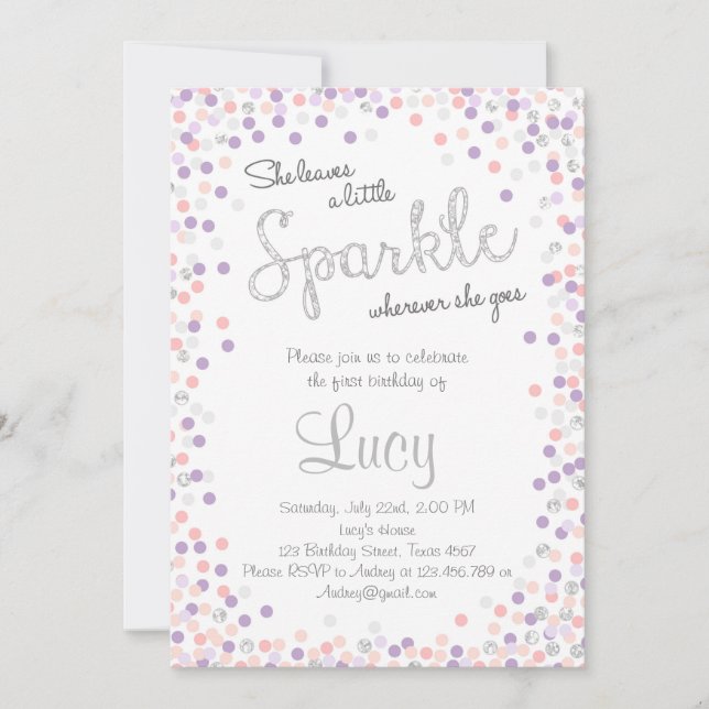 Una invitación de cumpleaños espumoso plateado púr (Anverso)