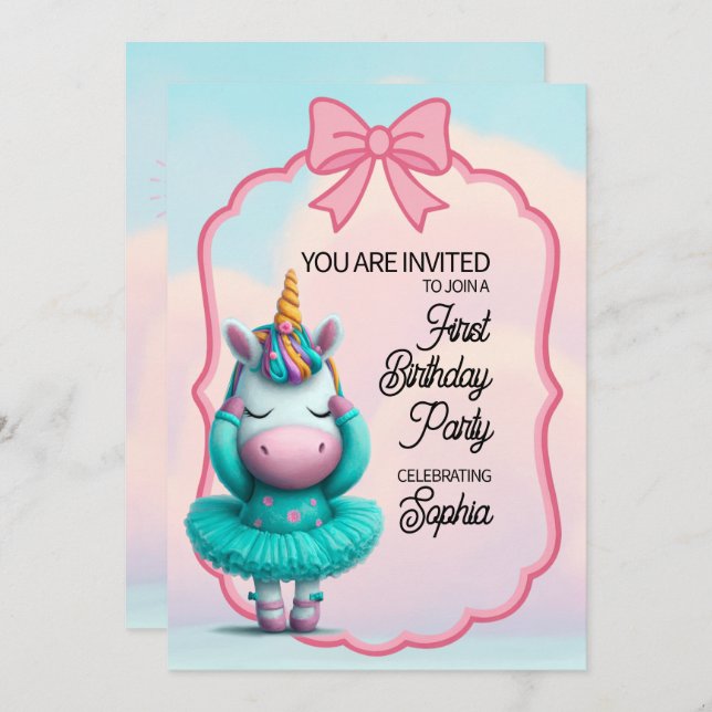 Una invitación de cumpleaños mágica de unicornio (Anverso / Reverso)