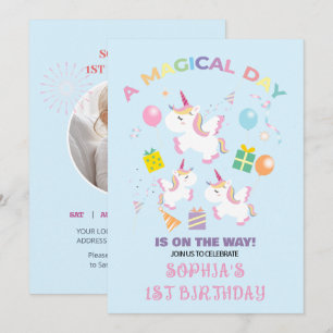 Una invitación de cumpleaños mágica de unicornio