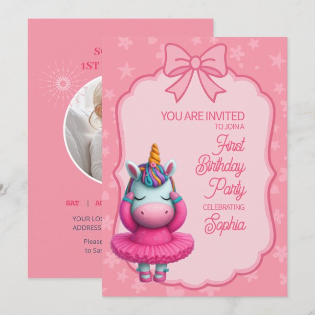 Una invitación de cumpleaños mágica de unicornio (Anverso / Reverso)
