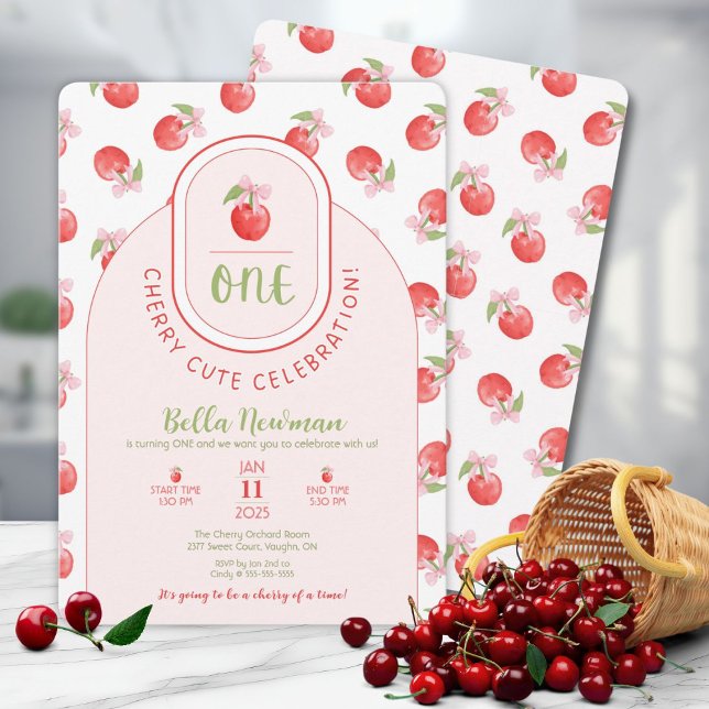 Una Invitación de Cumpleaños por Primera Vez Cherr (ONE Cherry Cute Birthday Invitation!)