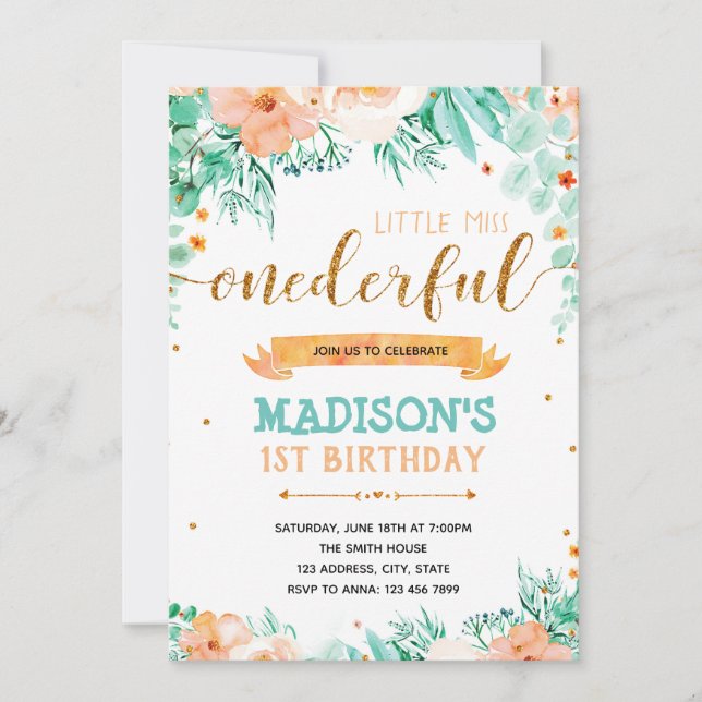 Una invitación de primer cumpleaños maravillosa (Anverso)