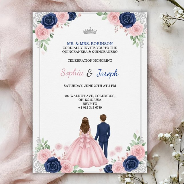 Una invitación de Quinceañera con tema floral (Subido por el creador)