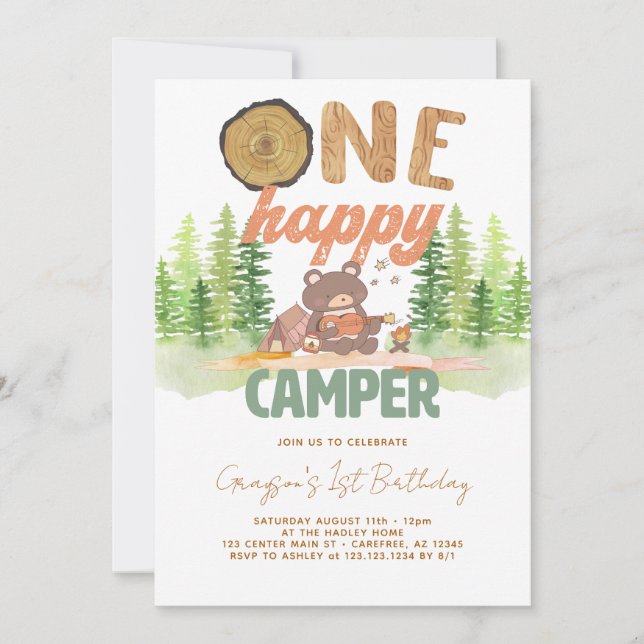 Una invitación feliz de Camper Woodland (Anverso)