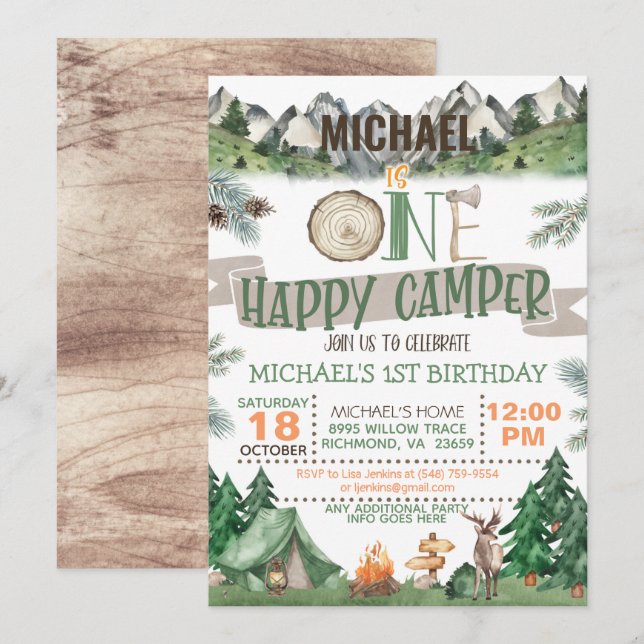 Una invitación feliz de cumpleaños de camper (Anverso / Reverso)