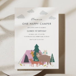 Una invitación feliz de cumpleaños de camper