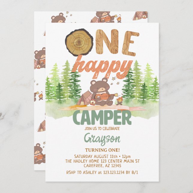 Una invitación feliz de cumpleaños de camper (Anverso / Reverso)