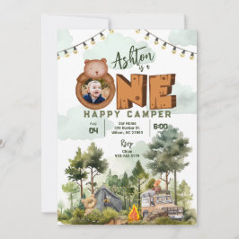 Una invitación feliz de cumpleaños de camper con f