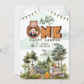 Una invitación feliz de cumpleaños de camper con f