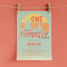 Una invitación feliz de cumpleaños verde de camper