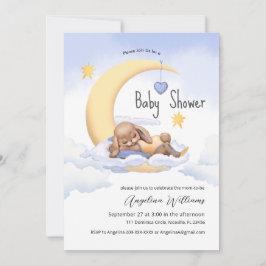 Una invitación para una ducha de bebé con un conej