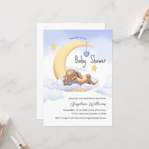 Una invitación para una ducha de bebé con un conej