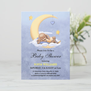 Una invitación para una ducha de bebé con un conej