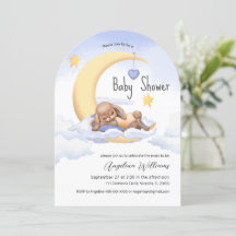 Una invitación para una ducha de bebé con un conej