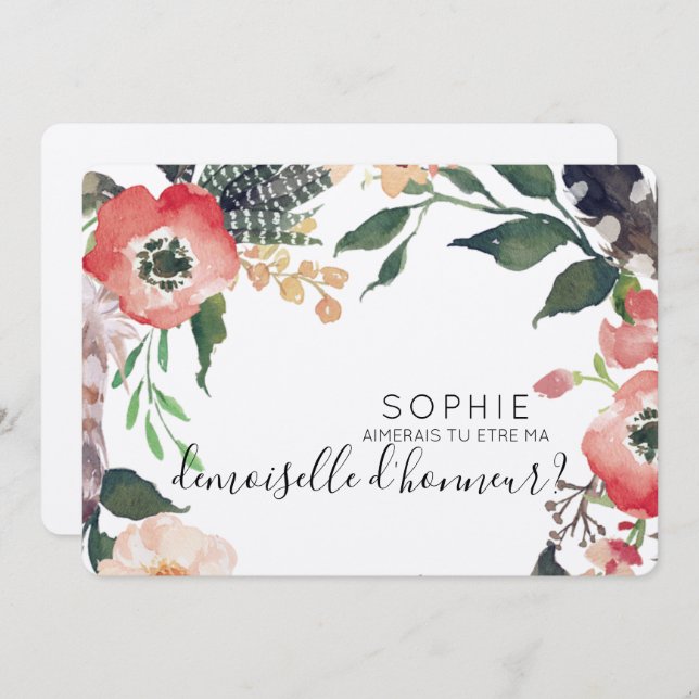 una invitación personalizada de dama de honor (Anverso / Reverso)