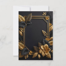 una invitación plana de diseño de boda negro y dor