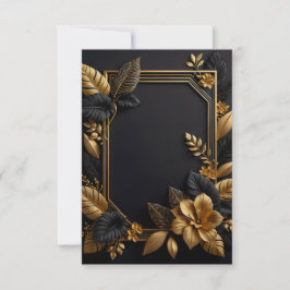 una invitación plana de diseño de boda negro y dor