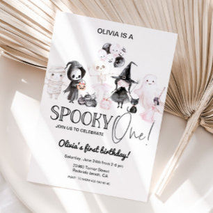 Una invitación rosa de halloween 1º cumpleaños