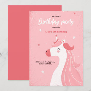 Una linda invitación para una niña con un unicorni