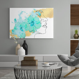Una línea de arte facial con flores azules mancha