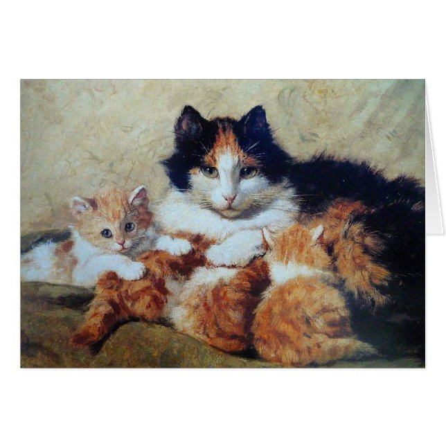 Una madre orgullosa - un gato con sus gatitos (Anverso (Horizontal))