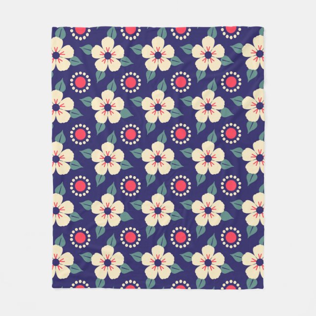 Una manta azul marina con flores de crema (Anverso)
