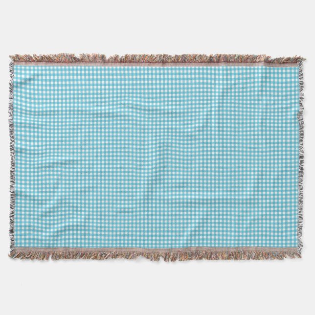 Una manta cuadriculada azul claro y blanco  (Anverso)