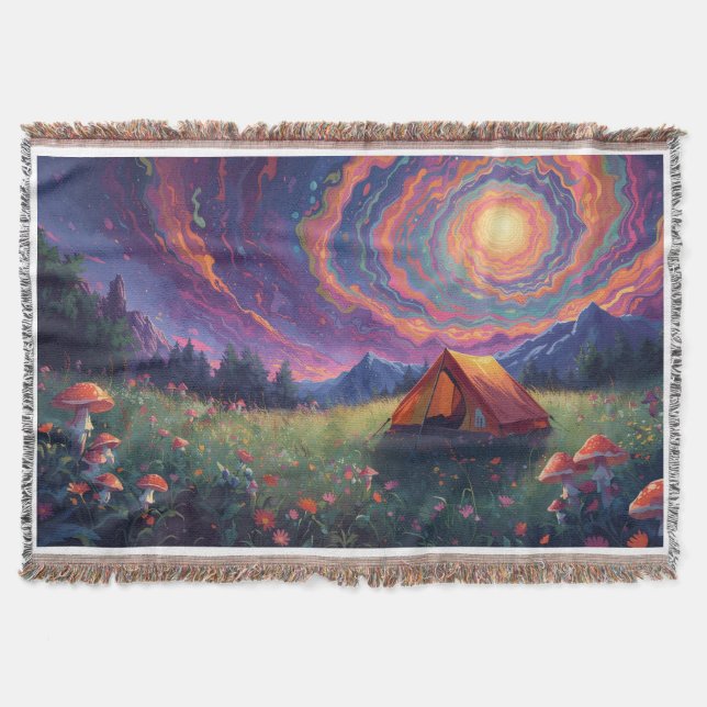 Una manta de lanzamiento de una escena de camping (Anverso)
