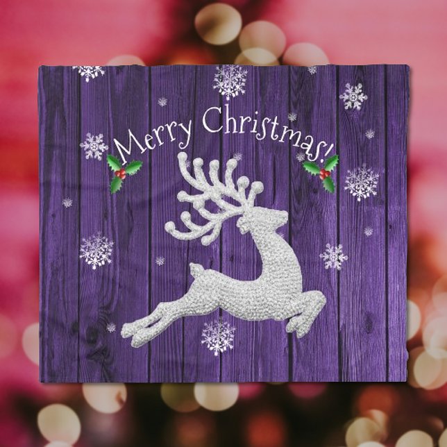 Una manta de renos para Navidades rusos morados (Purple Rustic Christmas Reindeer Fleece Blanket)