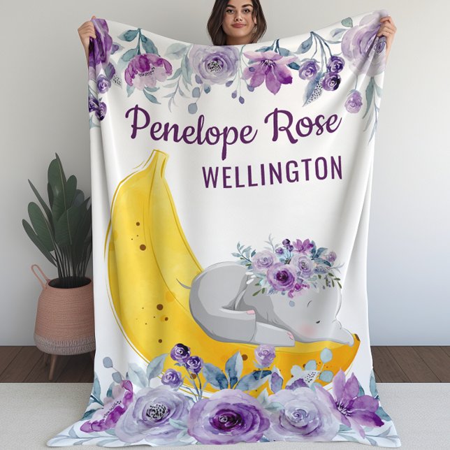 Una manta para los Chicas cuida elefante en un plá (Blanket for Girls Cute Elephant on a Banana (L))