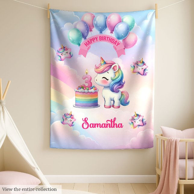 Una manta personalizada de Unicorn para Chica de t (Personalized Unicorn Blanket for 3rd Birthday Girl)