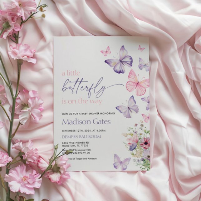 Una mariposa está en camino a la invitación (butterfly baby shower invitation, a little butterfly is on the way)