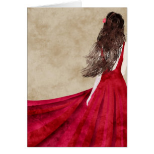 una mujer joven con la tarjeta larga del pelo