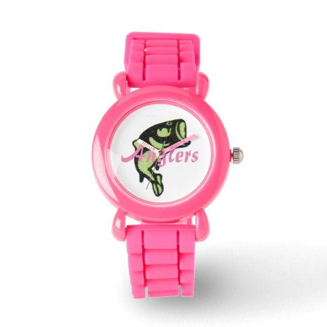 Una mujer Purpurina Anglers reloj de diseño (Rosa) (Anverso)