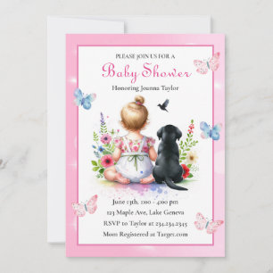 Una niña bebé y su invitación de pipa a Baby Showe