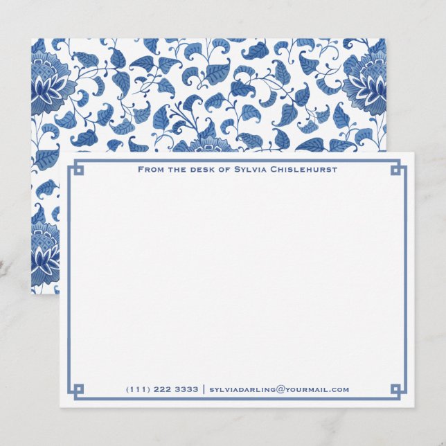 Una nota de | Chinoiserie azul y blanca Personal (Anverso / Reverso)