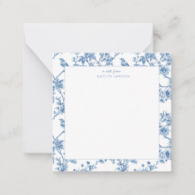 Una nota de | Nota floral de Chinoiserie azul (Anverso)