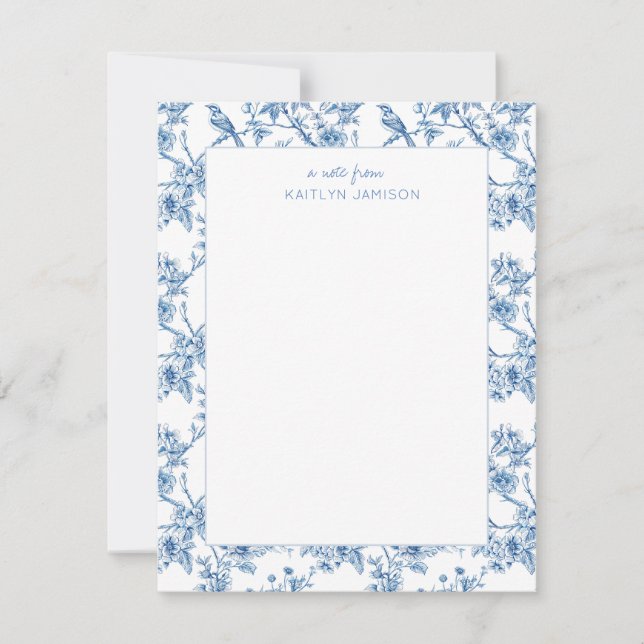 Una nota de | Nota floral de Chinoiserie azul (Anverso)