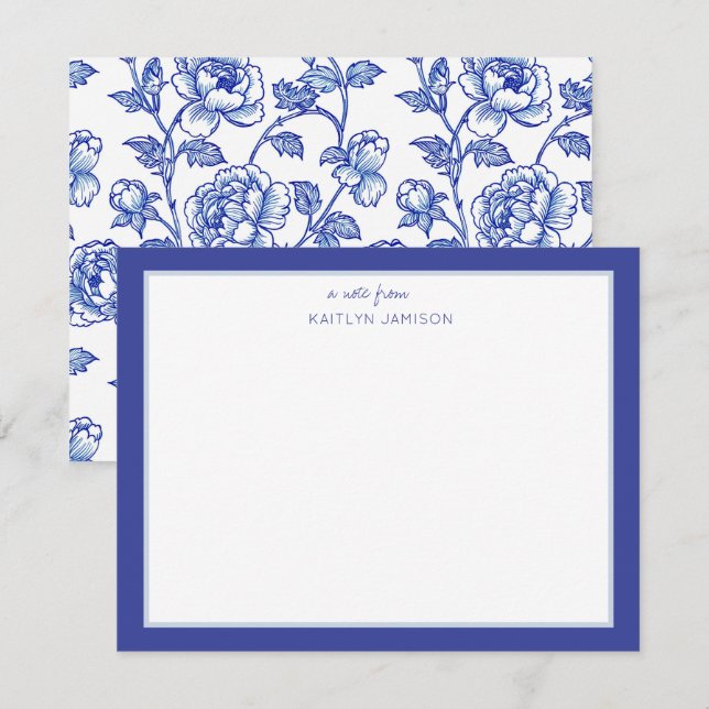 Una nota de | Nota floral de chinoiserie azul (Anverso / Reverso)