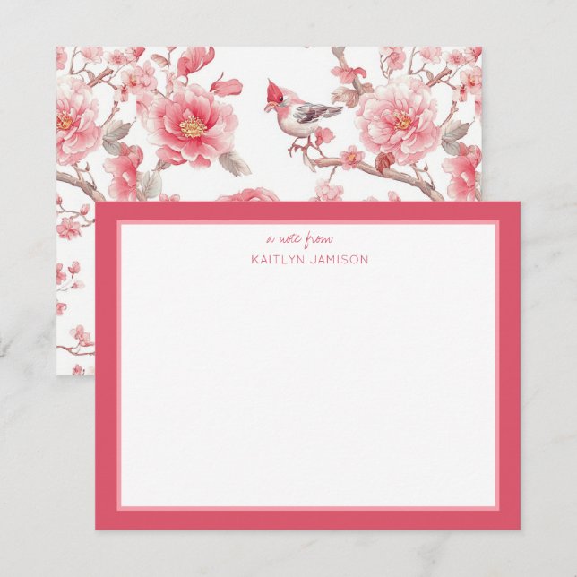 Una nota de | Nota floral de chinoiserie rosa (Anverso / Reverso)