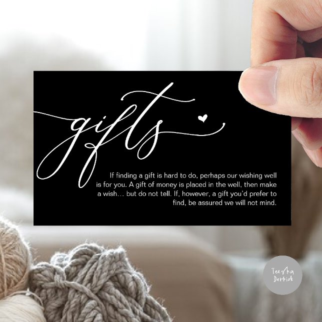 Una nota sobre los regalos, el Fondo de la Luna de (A note on gifts, honeymoon wish fund cash wish enclosure card in classy black white)