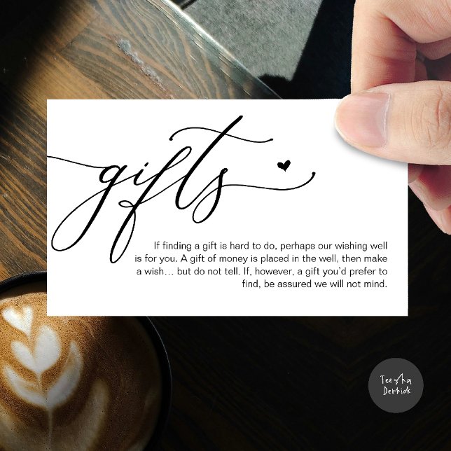 Una nota sobre los regalos, el Fondo de la Luna de (A note on gifts, honeymoon wish fund cash wish enclosure card in black white)