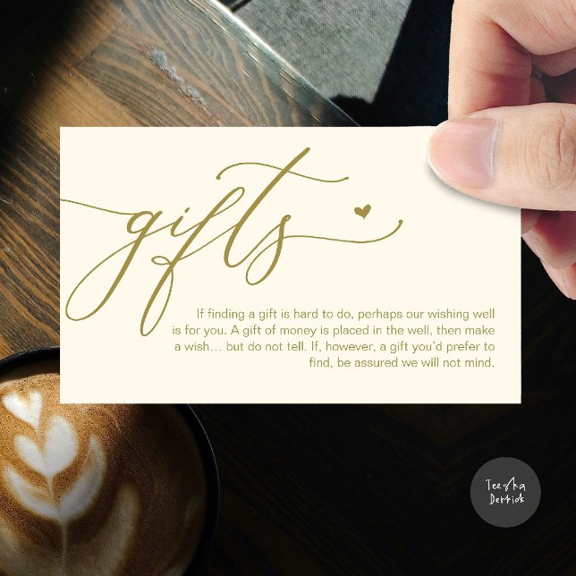 Una nota sobre los regalos, los deseos en efectivo (A note on gifts, honeymoon wish fund cash wish enclosure card in yellow gold)