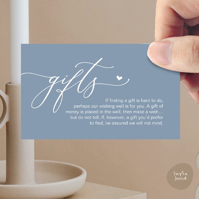 Una nota sobre regalos, Boda Romántica Moderna  (A note on gifts, Modern Romantic Wedding Enclosure Card in Dusty Blue)