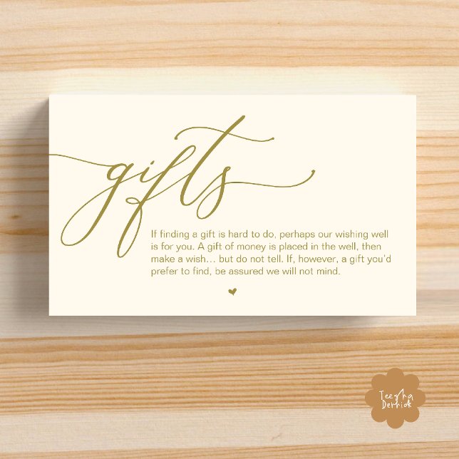 Una nota sobre regalos, Boda Romántico Moderno (A note on gifts, Modern Romantic Wedding Enclosure Card Cute Heart Honeymoon Cash Yellow Gold)