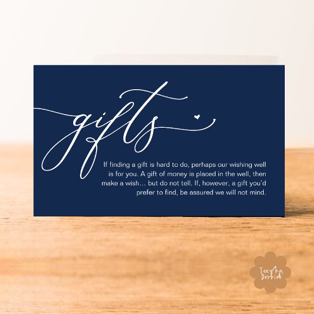 Una nota sobre regalos, Boda Romántico Moderno (A note on gifts, Modern Romantic Wedding Enclosure Card Cute Heart Honeymoon Cash Navy Blue)