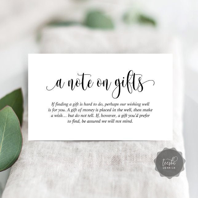Una Nota Sobre Regalos De Boda, Guión Elegante Mod (A Note On Wedding Gifts, Modern Elegant Script Enclosure Card)
