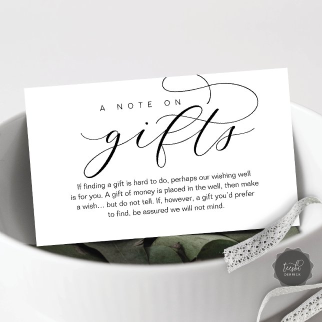 Una Nota Sobre Regalos De Boda, Hermosa Elegancia  (A Note On Wedding Gifts, Beautiful Elegance Luxury Enclosure Card)